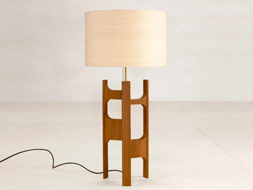 X + L 03 - Handmade table lamp in teak and silk by Phantom Hands - view 2